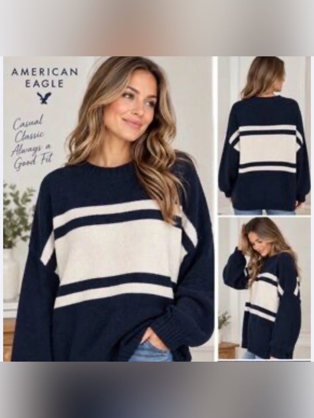 American Eagle oversized crewneck knit sweater size medium